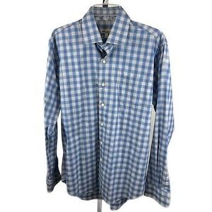 Peter Millar Men's Size Large Blue Plaid Button Down Shirt Top